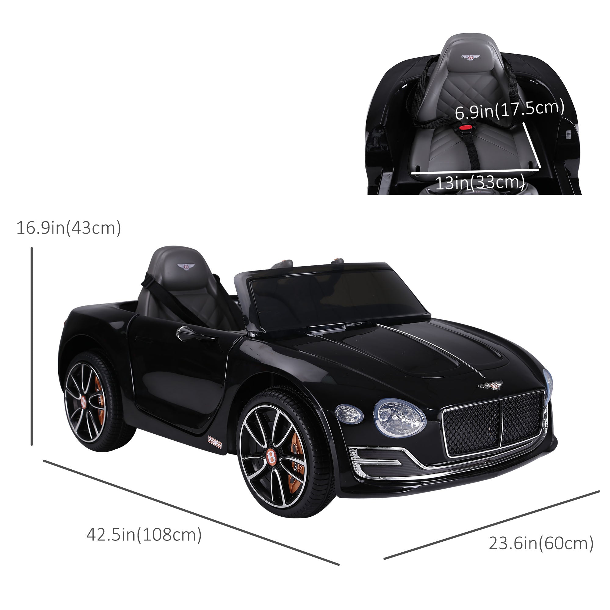 Aosom Licensed Bentley Ride-On Car: 12V, Electric, Battery Powered, Remote Control, 2 Speed, Black 