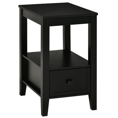 HOMCOM Black Modern End Table with Drawer Shelf Sofa Side Table Nightstand Bedroom Living Room 
