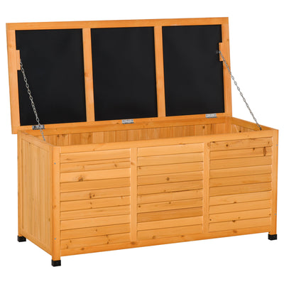 Outsunny 75 Gallon Wooden Deck Box, Outdoor Storage Container with Aerating Gap & Weather-Fighting Finish, Yellow 
