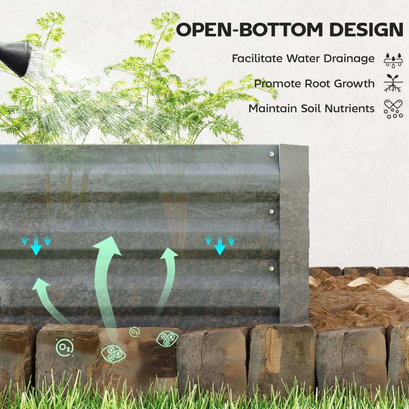 8 x 3 x 1ft Galvanized Raised Garden Bed, Metal Elevated Planter Box for Growing Flowers, Herbs, Succulents, Light Grey