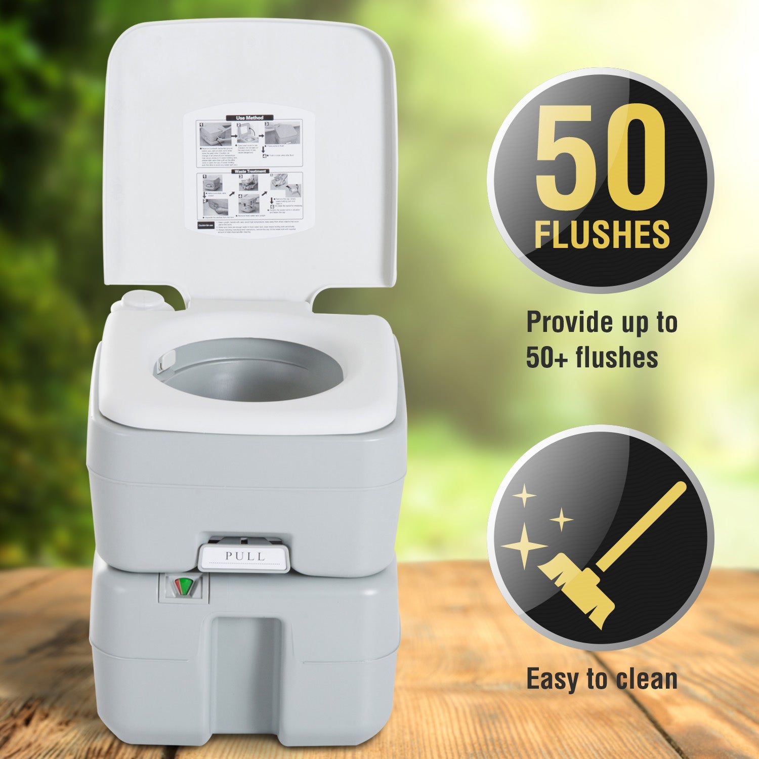 HOMCOM kleankin Portable Camping Toilet Flushable Travel Tank with Level Indicator Easy Clean 5.3 Gallon 20L 