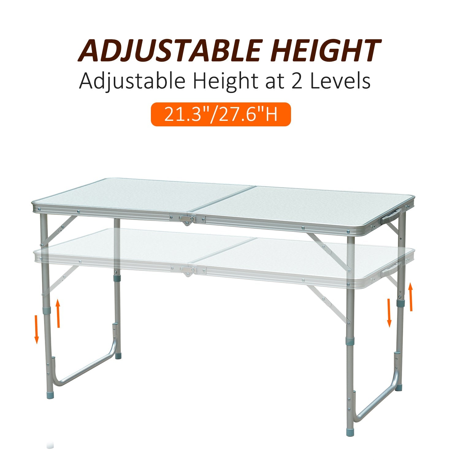 Outsunny Camping Table 4ft Picnic Garden BBQ Desk Adjustable Height Foldable Indoor & Outdoor 