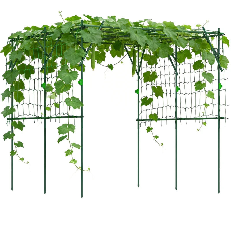 Garden Arch Cucumber Trellis for Climbing Plants, 7.3 FT Tall Metal Plant Trellis Support with Climbing Net, Green