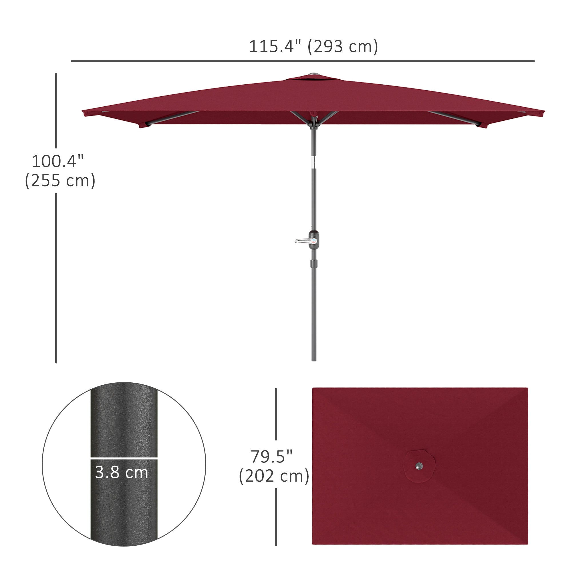 Outsunny 6.6x9.6ft Rectangle Aluminum Tilt Patio Umbrella, Garden Market Parasol, Outdoor Sunshade Canopy with Crank, Wine Red 