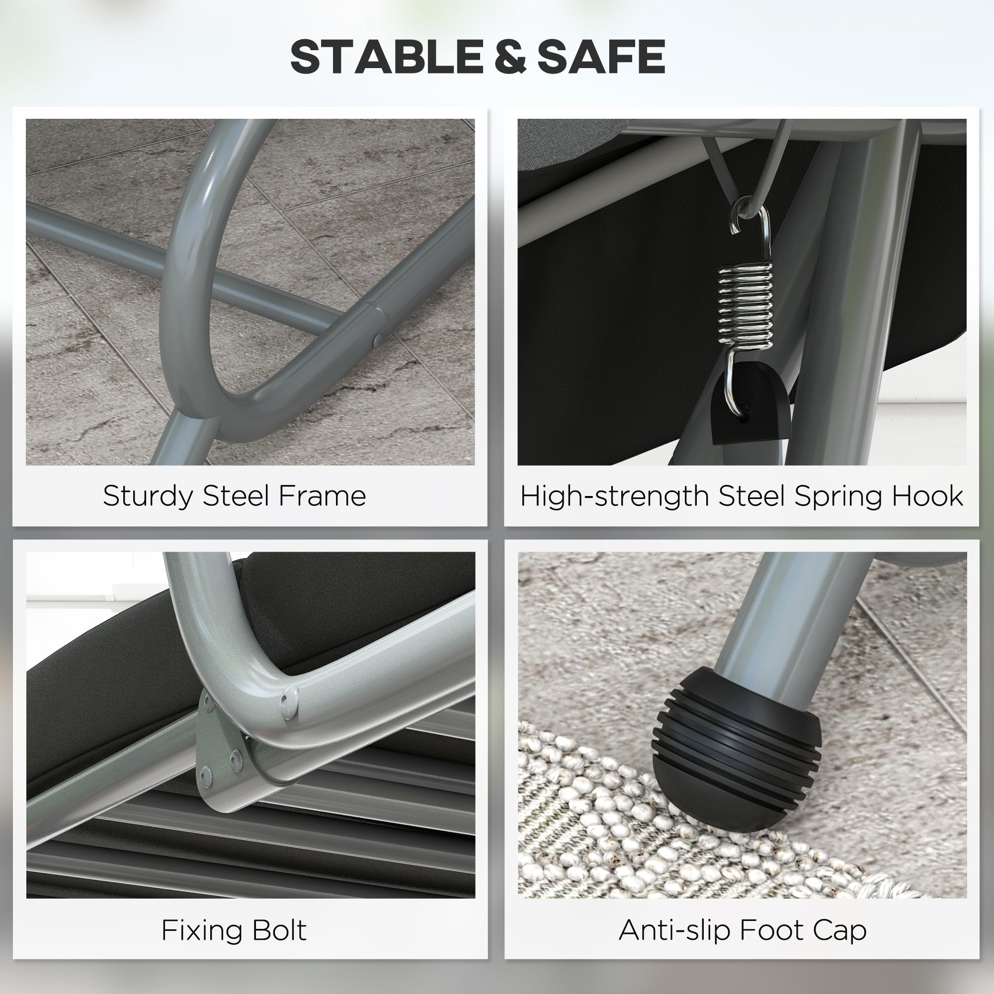 Outsunny Patio Swing Chair 3-Seat Outdoor with Convertible Flat Bed Adjustable Canopy Cushions Cup Holder Dark Grey 