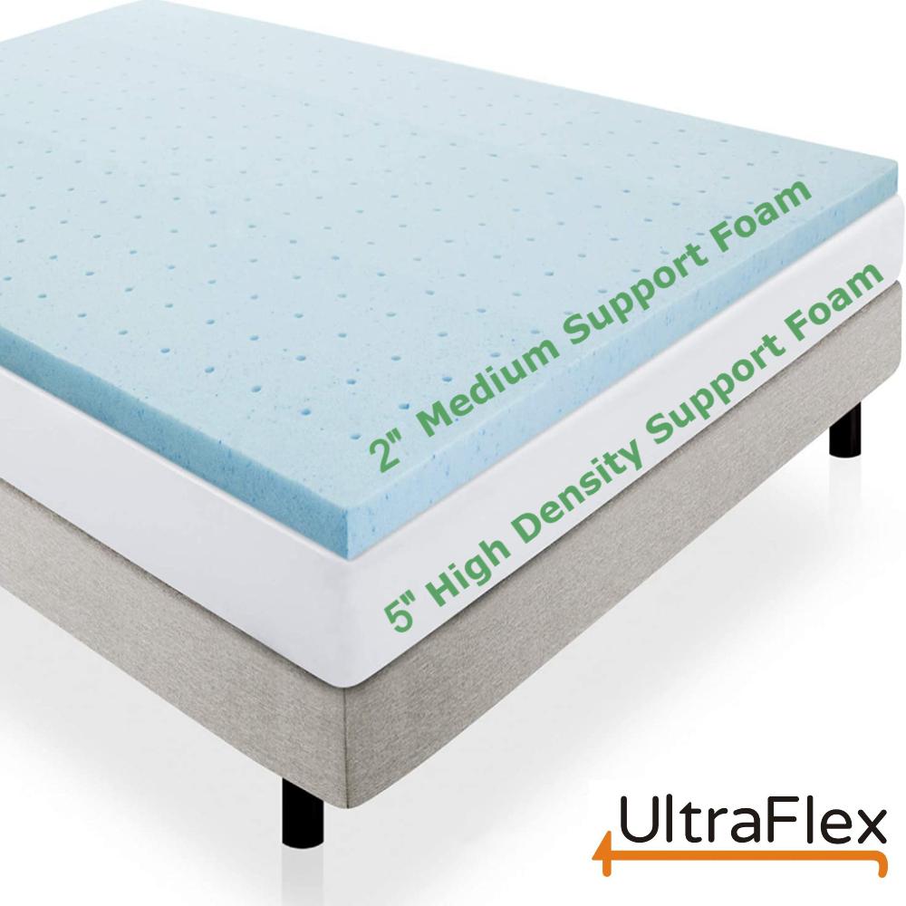UltraFlex® PARADISE Mattress and BoxSpring Set - Natural Heavy Duty Foam Blend, Low Motion Transfer, Comfort+ Quilting, Orthopedic Cool Gel, and Spinal Posture Support Eco-Friendly Mattress (Made in Canada)