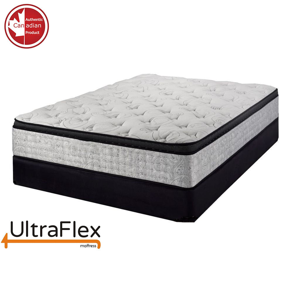 UltraFlex® OASIS- 12” Mattress and BoxSpring Set Hybrid Orthopedic Eurotop, Spinal Care Pocket Coil, Premium High Density Foam Encased, Pressure Relieving Comfort Foam and HDcoil Pocketed, Eco-Friendly Mattress (Made in Canada)