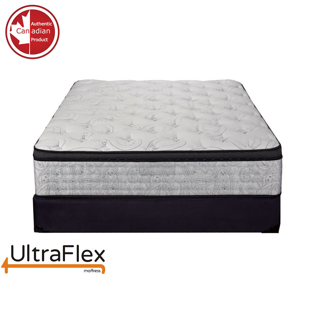 UltraFlex® OASIS- 12” Mattress and BoxSpring Set Hybrid Orthopedic Eurotop, Spinal Care Pocket Coil, Premium High Density Foam Encased, Pressure Relieving Comfort Foam and HDcoil Pocketed, Eco-Friendly Mattress (Made in Canada)