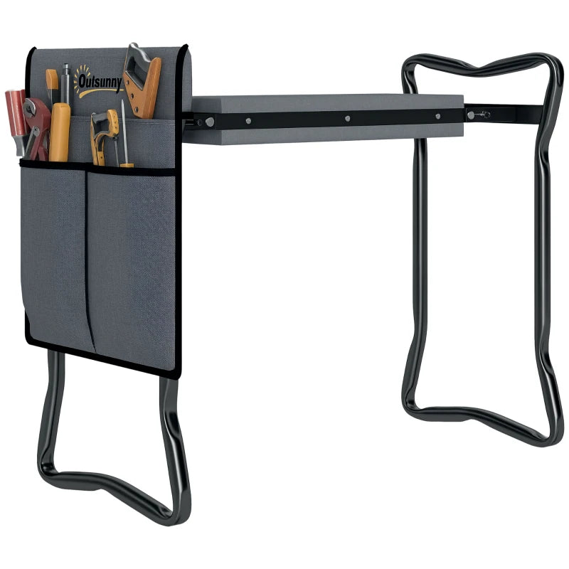 Garden Kneeler and Seat, Foldable Gardening Stool Bench with Thick EVA Foam Kneeling Pad and 1 Large Tool Pouch, Grey