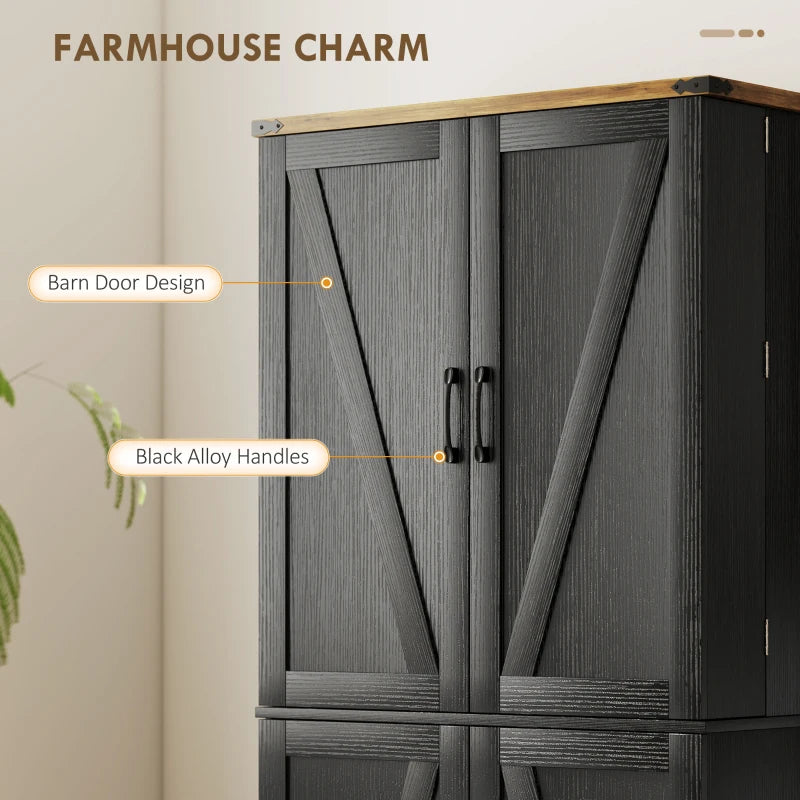 72" Kitchen Pantry Cabinet, Farmhouse Storage Cabinet with 4 Doors, Drawer, 8 Door Shelves and Adjustable Shelf, Black