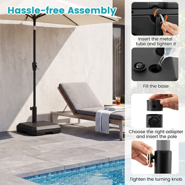 Umbrella Base for Half Patio Umbrellas 48.5 lbs Water & Sand Fillable Umbrella Stand