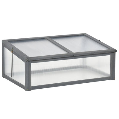 Outsunny 39" x 26" x 16" Wooden Cold Frame with Openable and Tilted Top Cover, Small Polycarbonate Planter Box for Flowers, Vegetables, Plants, Grey 