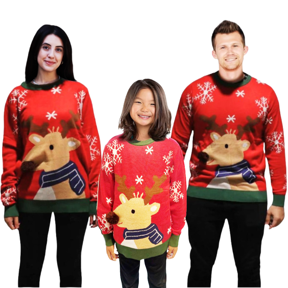 Family Bundle - Reindeer Sweater With a Pompom 