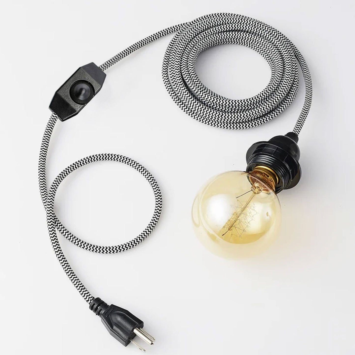 2m Plug-in Pendant Light Wire with Dimmer Switch Black & White Lamp Light E26 Bulb Holder~1483 