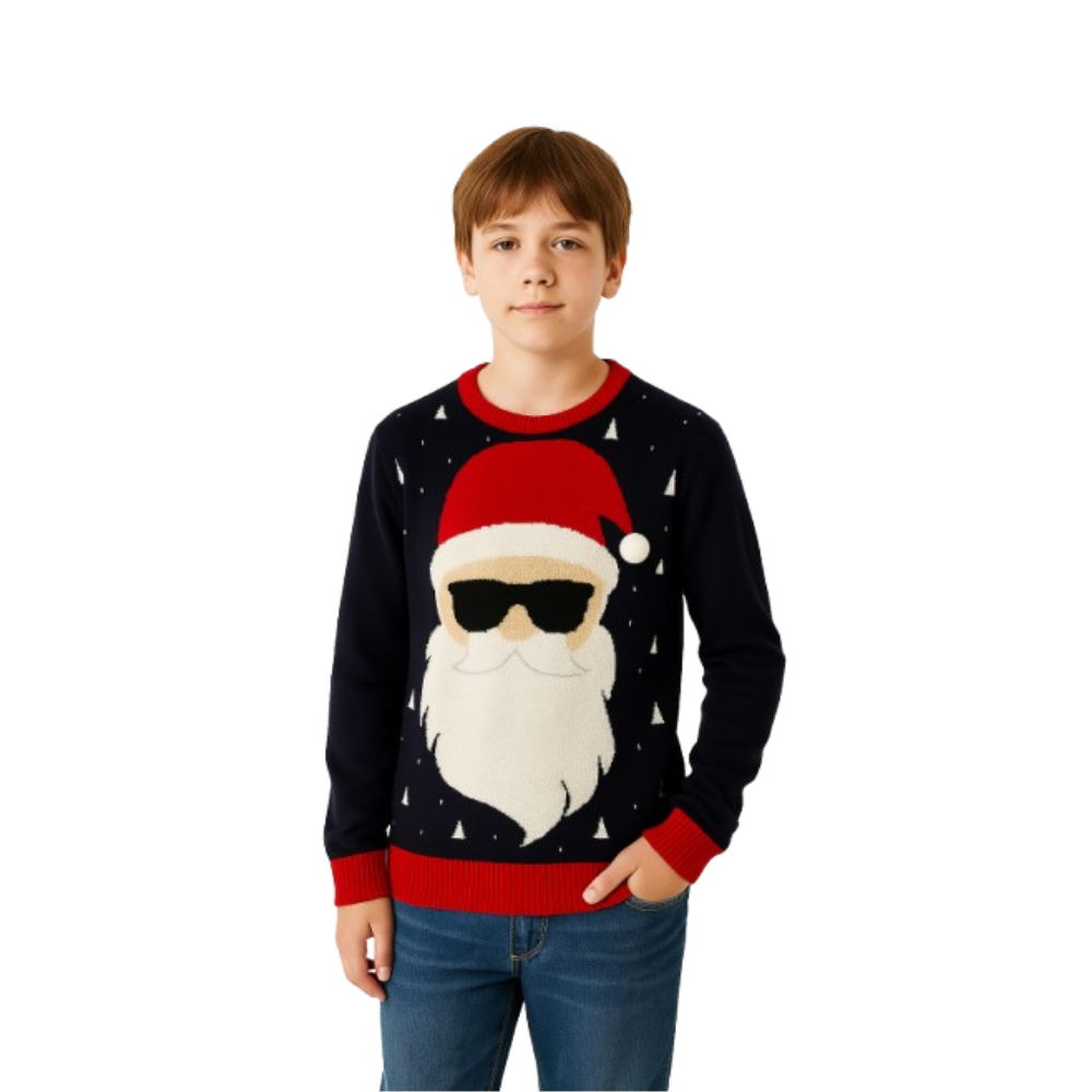 Boy Smart Santa in Shades Sweater with Pom pom 
