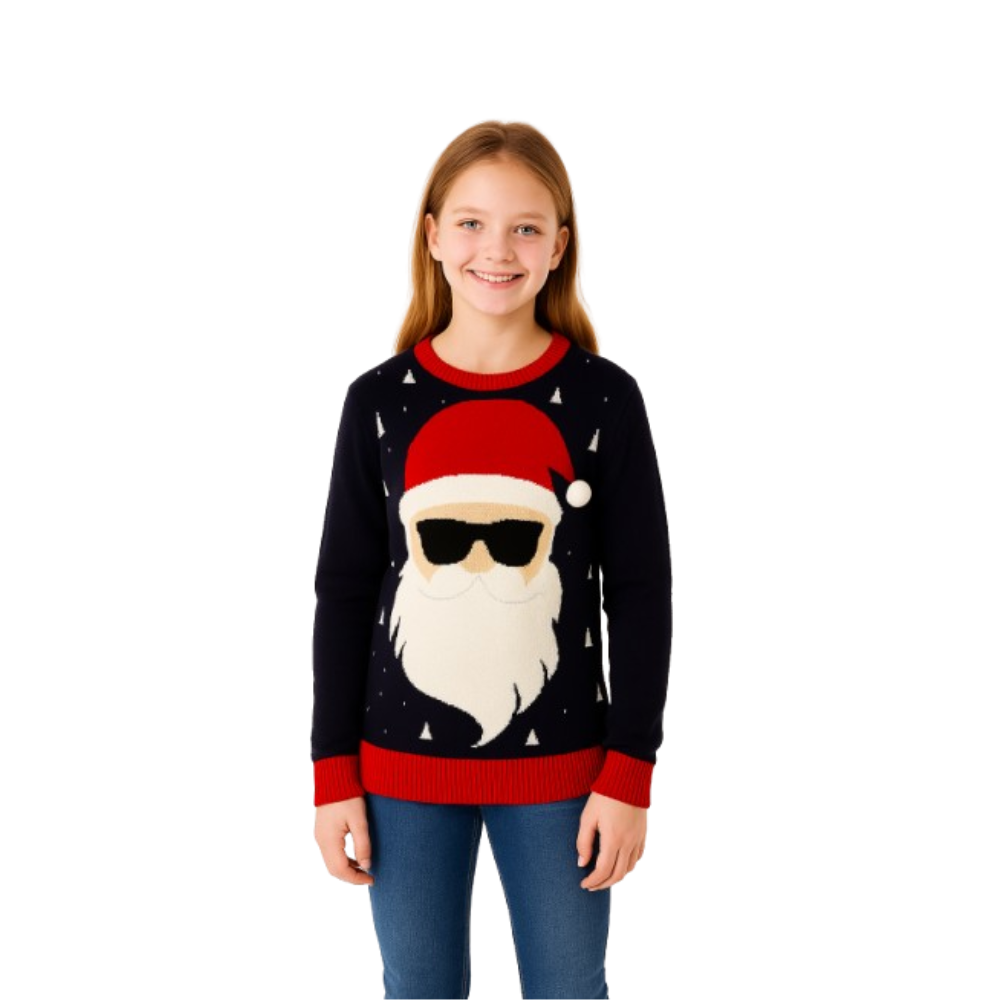 Girl Smart Santa in Shades Sweater with Pom pom 