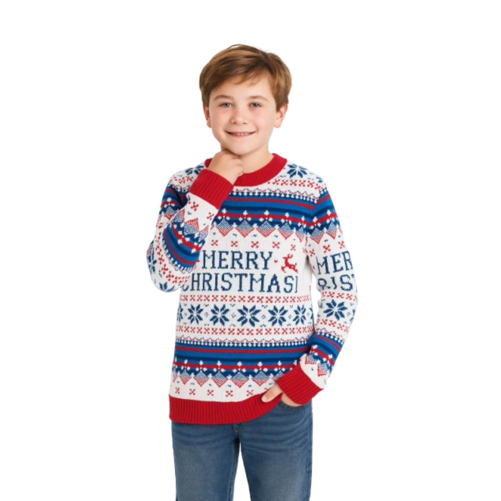 Boy White Merry Christmas Sweater 