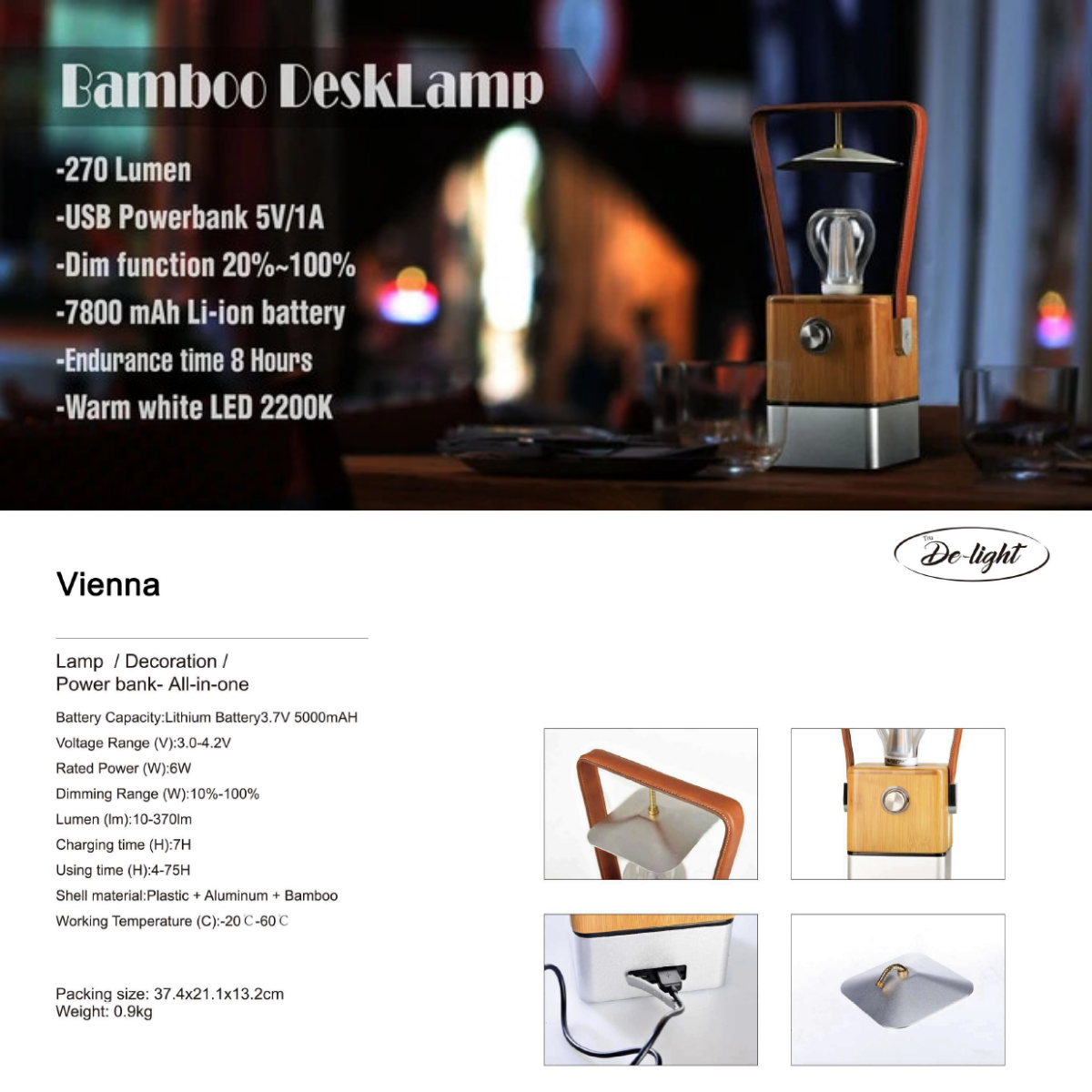 TRU De-LIGHT VIENNA LED, Dimmable Desk Lamp - Lamp / Power Bank / Decoration All-In-One 