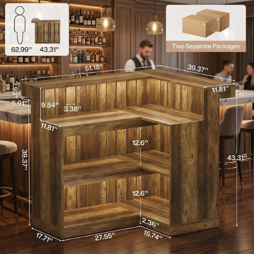 Modern L-Shaped Bar Unit, 4-Tier Corner Liquor Cabinet with Shelving