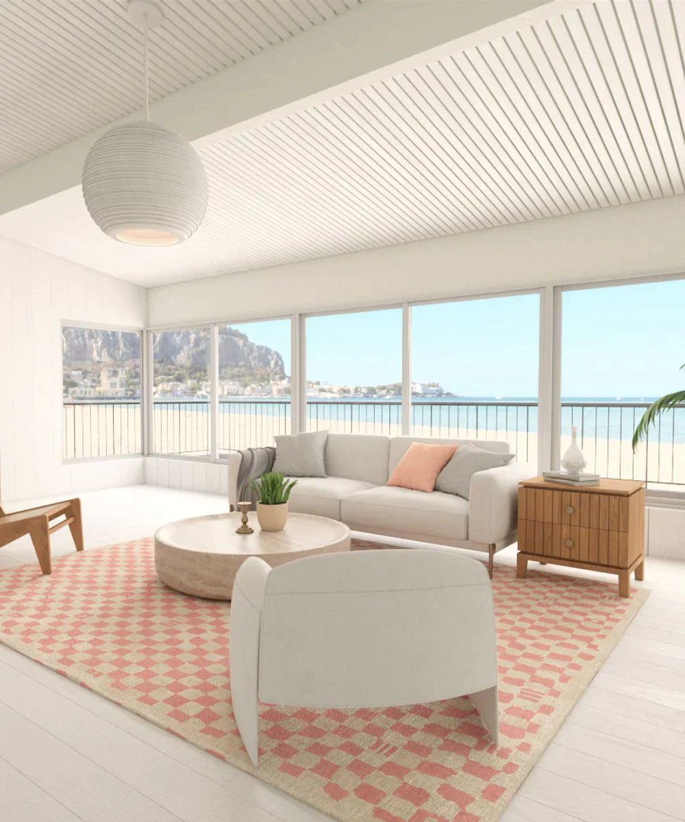 Metro Checkered Malibu Pink & White Rug 