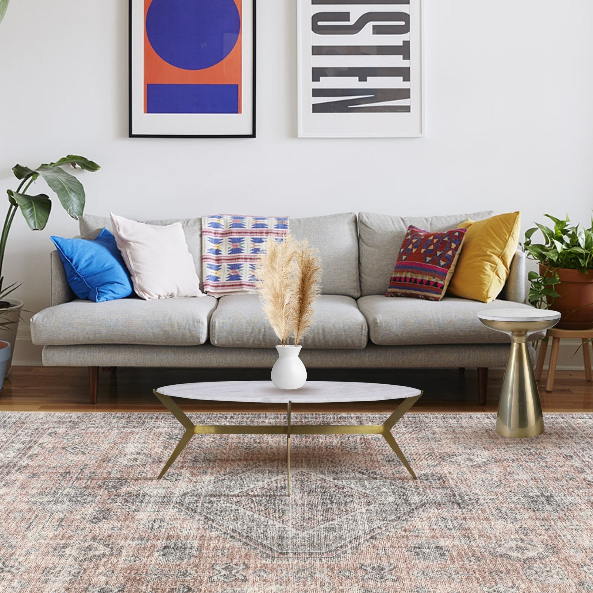 Byla Brass & Marble Side Table 