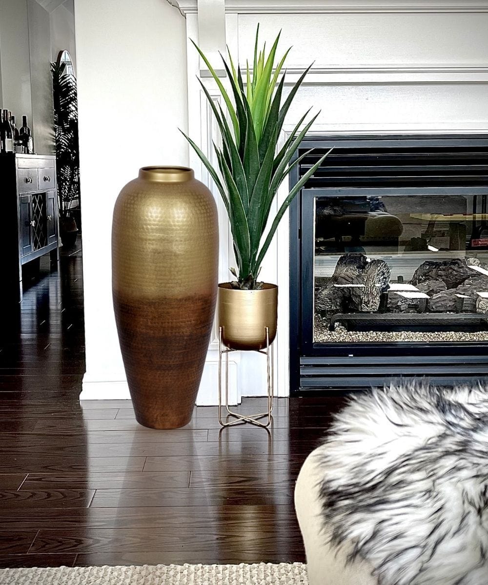 Selina Hand Hammered Brass Floor Vase 