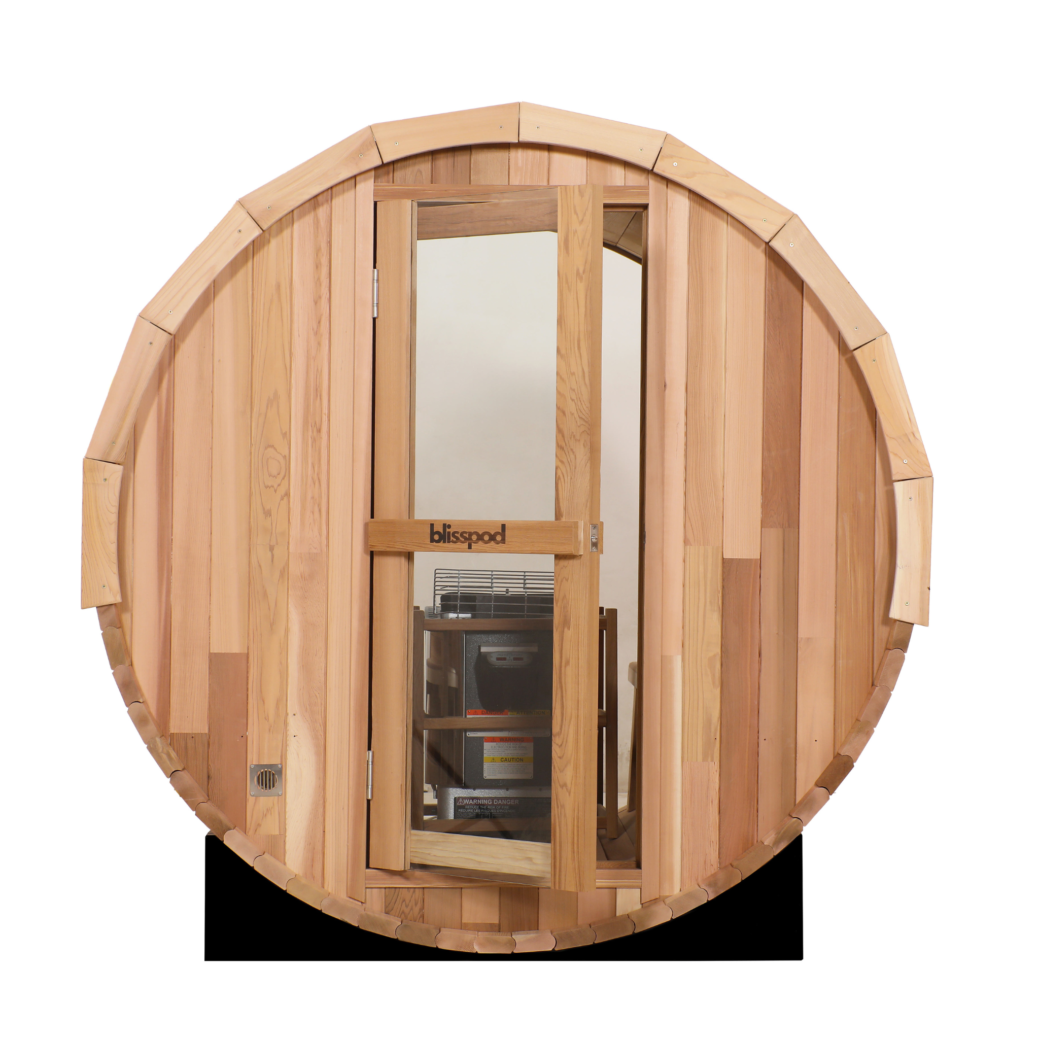 Blisspod | Prague | Canadian Red Cedar Outdoor Steam Barell Sauna | Full Glass Back | 70.87"H x 70.87"W x 70.87"D | 4-6 person 