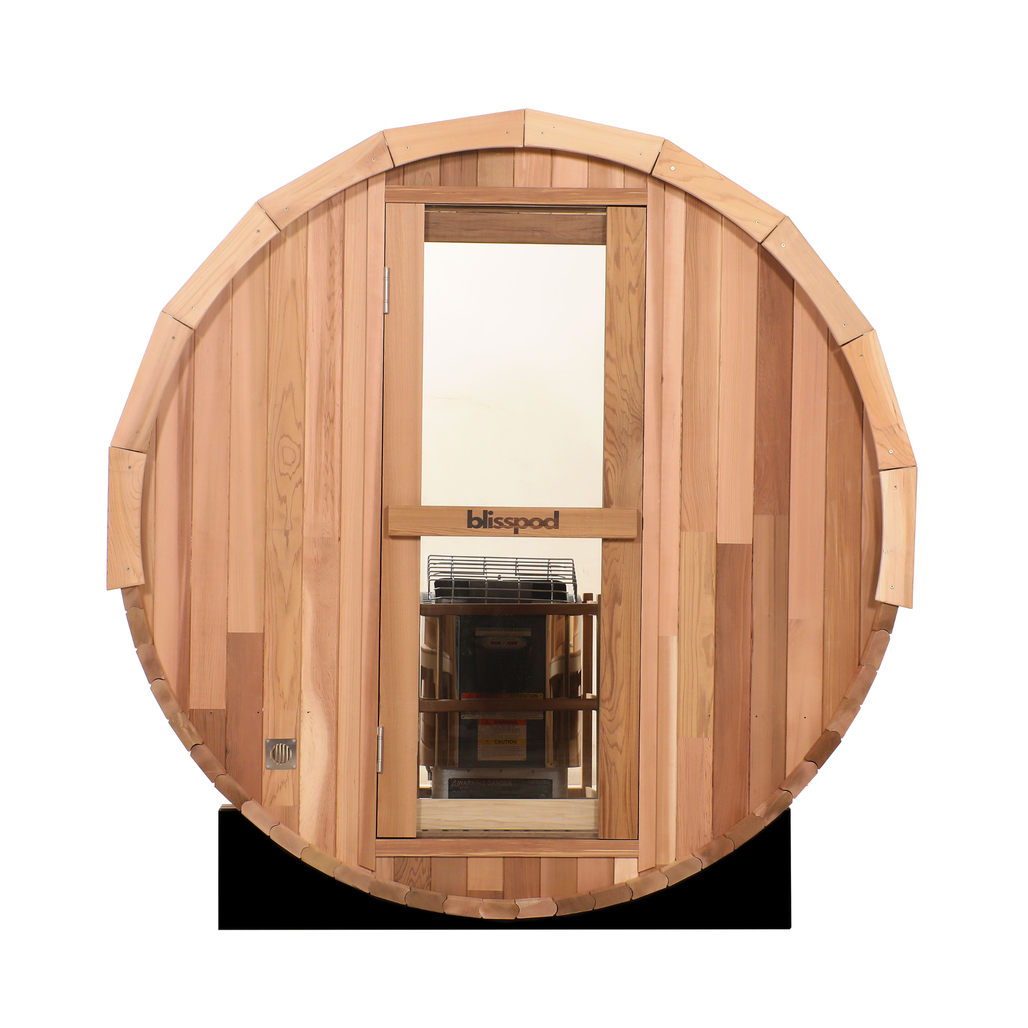 Blisspod | Prague | Canadian Red Cedar Outdoor Steam Barell Sauna | Full Glass Back | 70.87"H x 70.87"W x 70.87"D | 4-6 person 