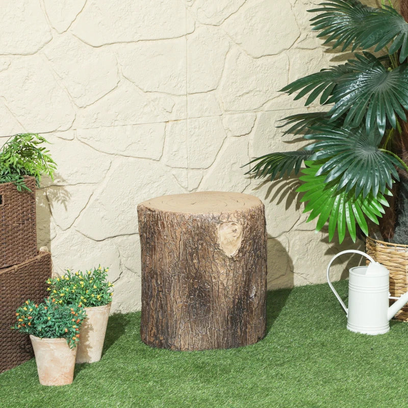 Tree Stump Decorative Garden Stool, 15" Outdoor Stool Side Table Plant Stand Footstool for Indoor Outdoor, Brown