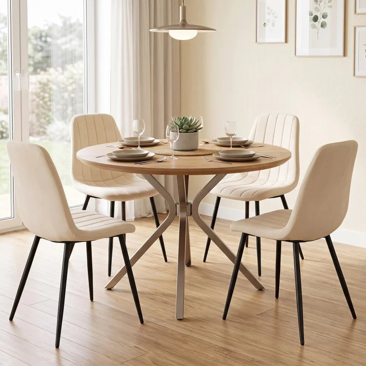Upholstered Fabric Dining Chairs Set of 4 with Curved Backrest & Sturdy Metal Legs