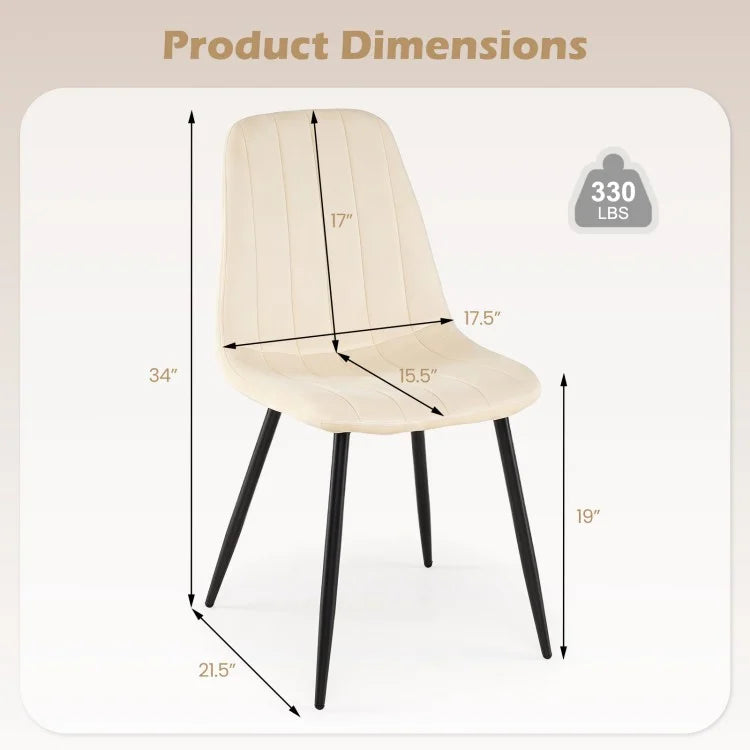 Upholstered Fabric Dining Chairs Set of 4 with Curved Backrest & Sturdy Metal Legs