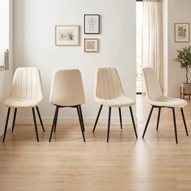 Upholstered Fabric Dining Chairs Set of 4 with Curved Backrest & Sturdy Metal Legs