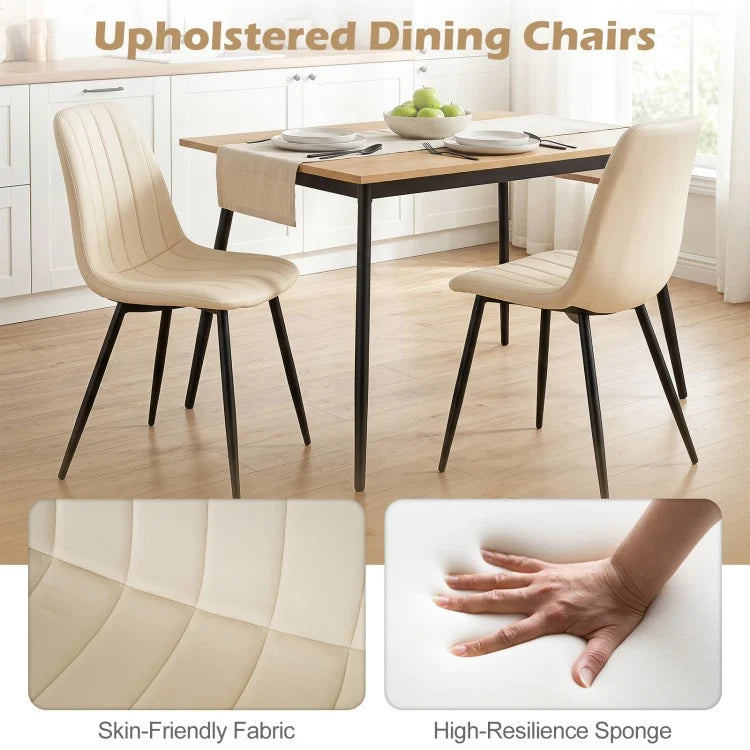 Upholstered Fabric Dining Chairs Set of 4 with Curved Backrest & Sturdy Metal Legs