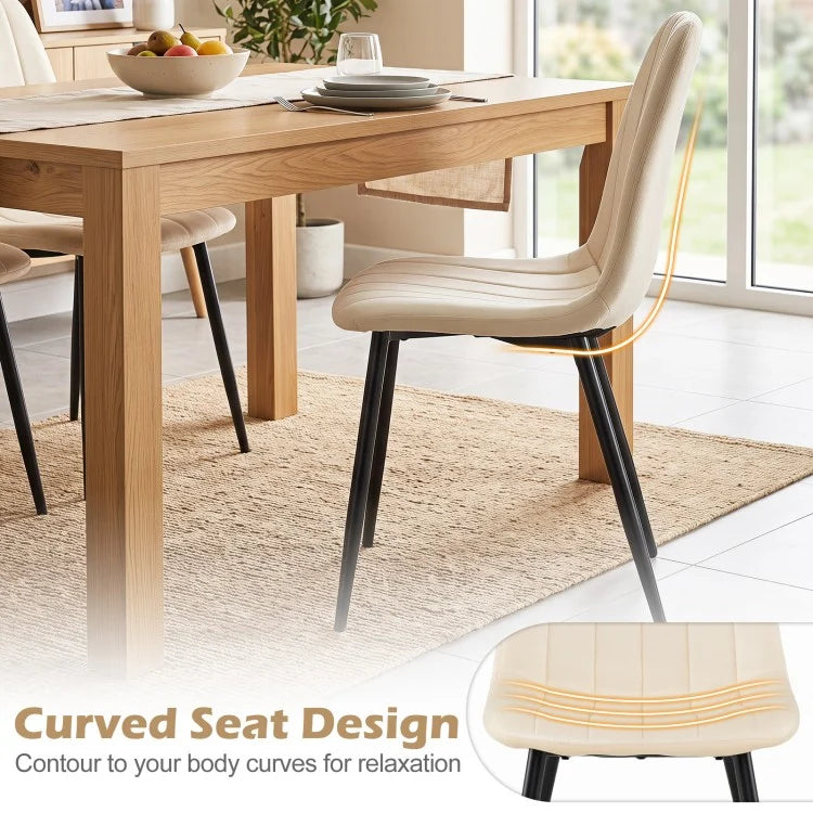 Upholstered Fabric Dining Chairs Set of 4 with Curved Backrest & Sturdy Metal Legs