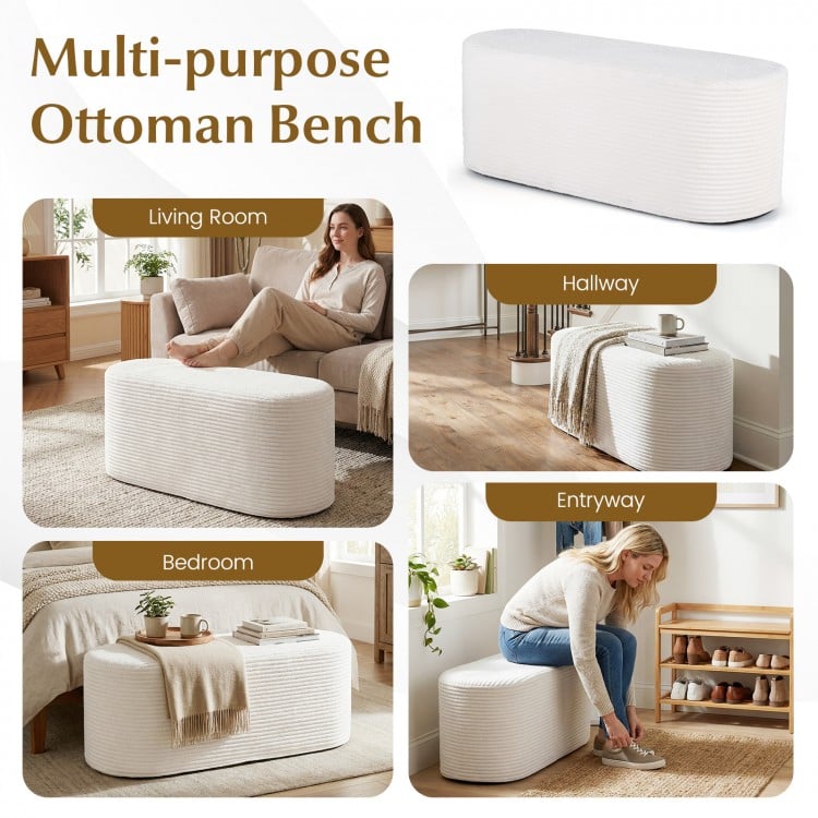 Upholstered Ottoman Bench with High-Density Sponge-Beige