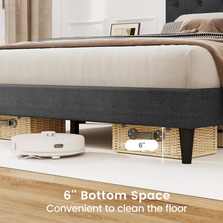 Upholstered Platform Bed with Tufted Headboard and Wooden Slats Gray-Queen Size
