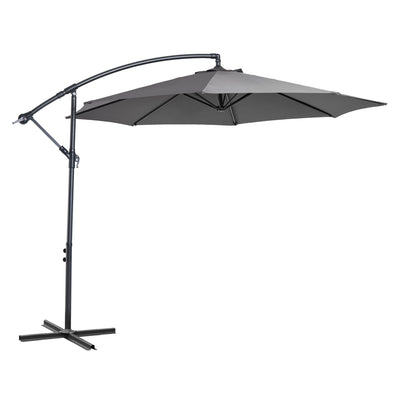 Outsunny 9.7ft Offset Patio UmbrellaCantilever Parasol with Crank Handle, 8 Ribs and Cross Base for Outdoor, Sun Shade, Cream 