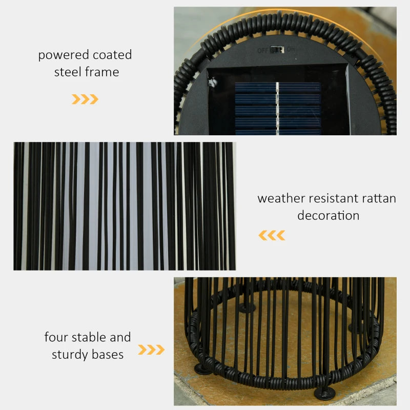 Wicker Solar Floor Lamp, Decorative Outdoor Lamp with Auto On/Off LED Light, IP44 for Patio, Porch, Pathway, Black