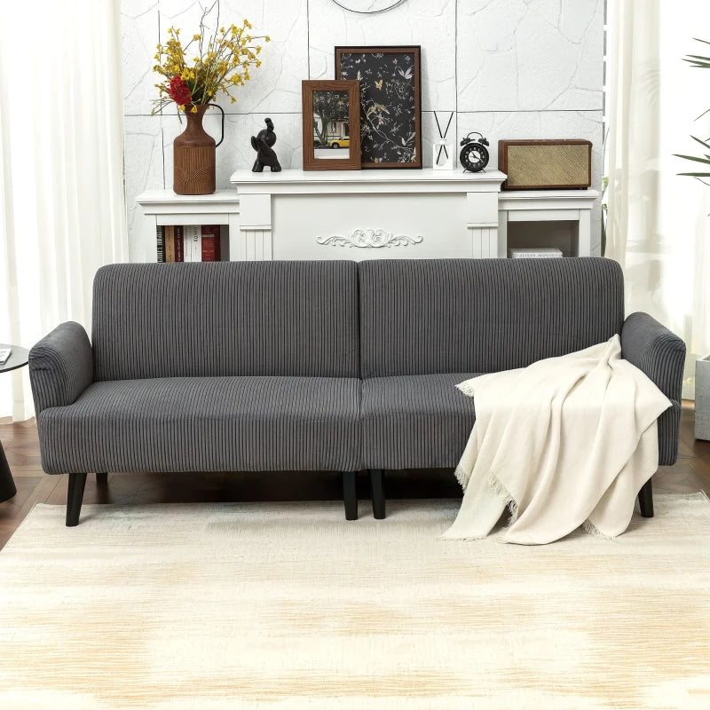 Modern Couch, 3 Seater Sofa, Corduroy Loveseat with Rubberwood Legs and Extra-Wide Seat, Grey