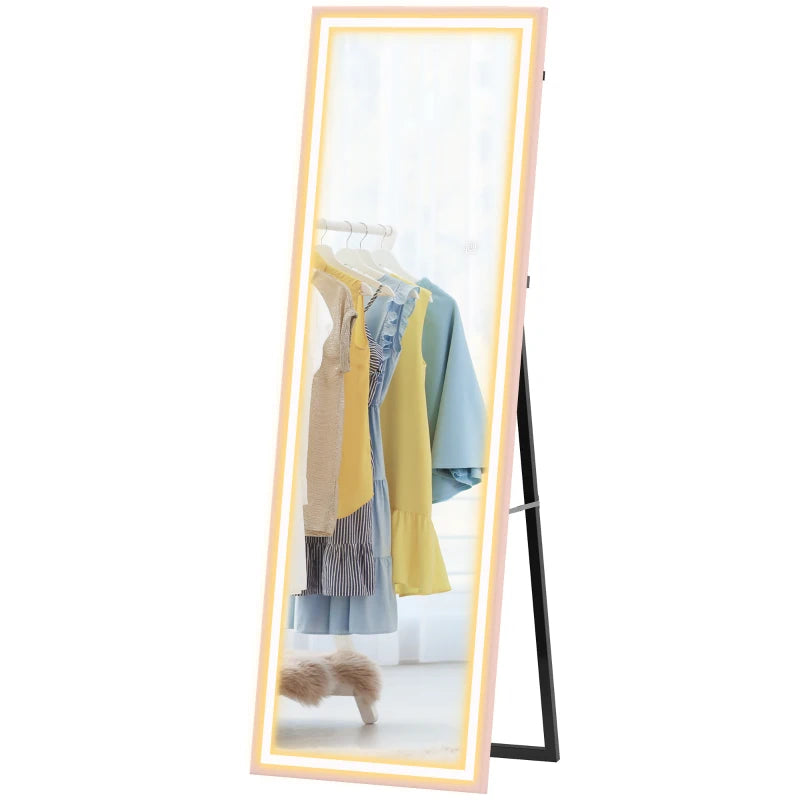 LED Mirror with Dimmable and 3 Colour Lights, 64" x 21" Rectangular Full Body Mirror for Bedroom Living Room, Pink