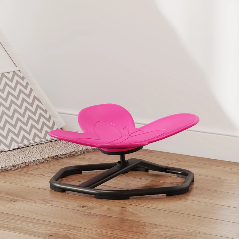 Qaba Butterfly-Shaped Kids Swivel Chair, Non-Slip Sit and Spin Sensory Chair for Training Body Coordination, Pink