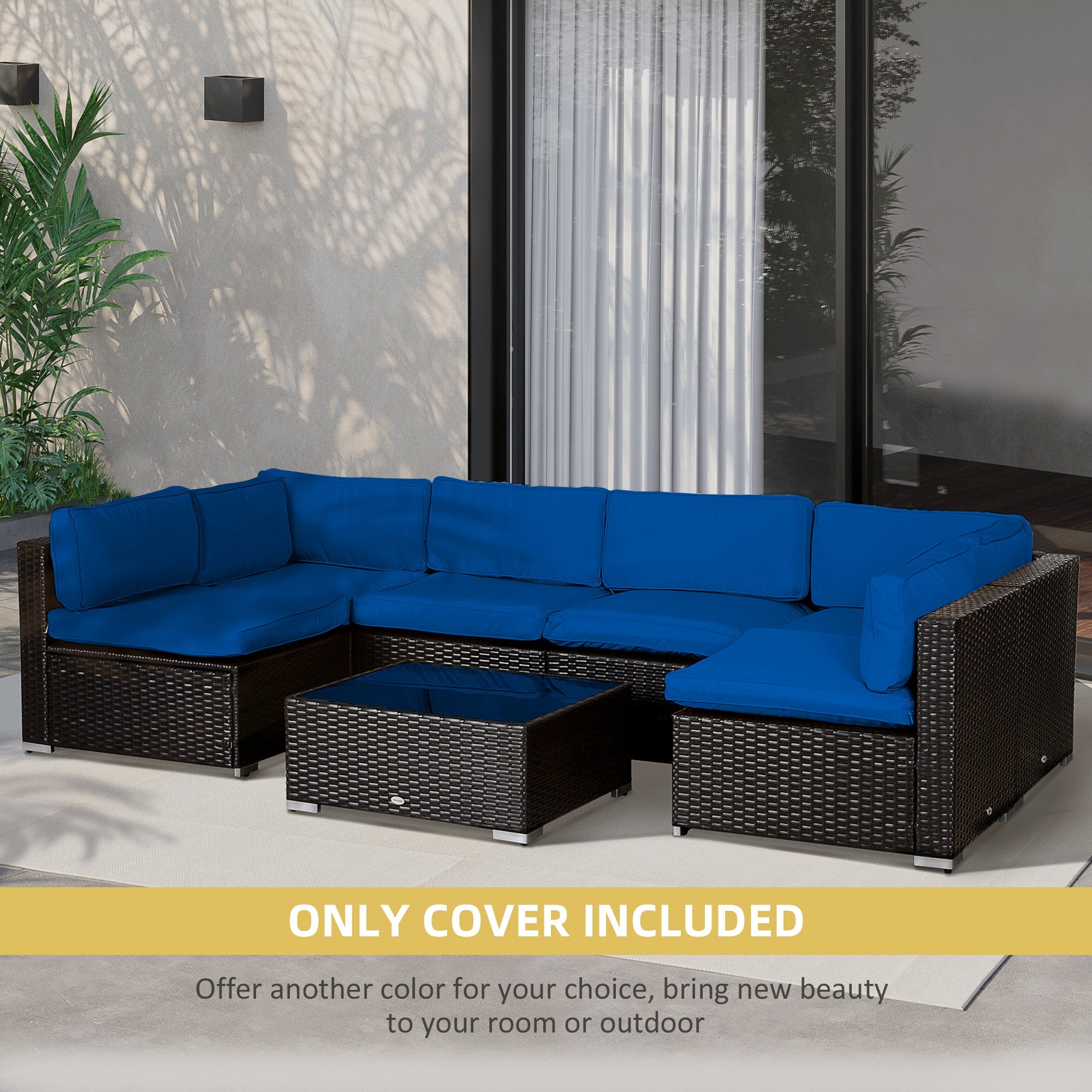 Outsunny Outdoor 14pc Patio Rattan Sofa Set Cushion Polyester Cover Replacement Set - No Cushion Included Light Blue 