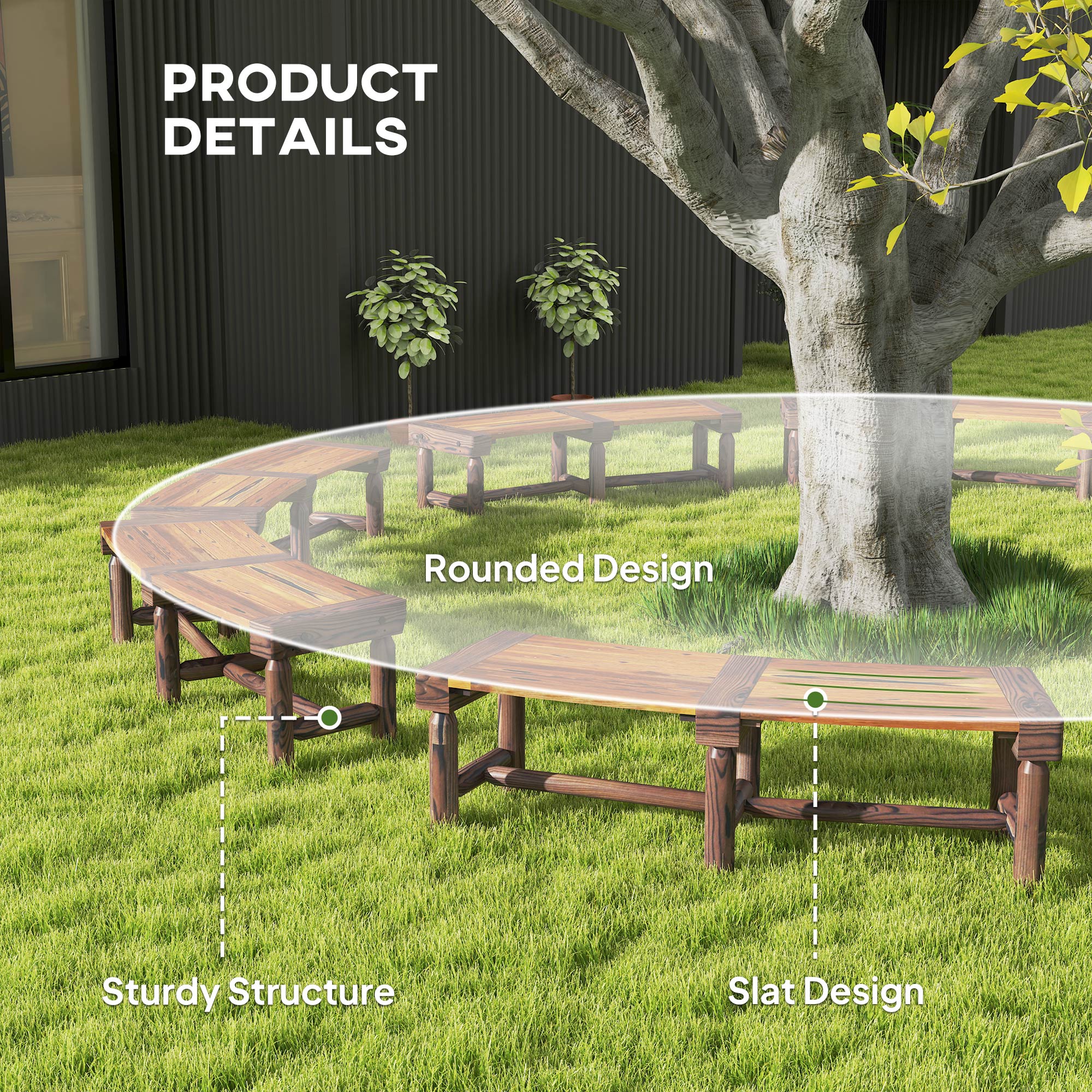 Outsunny Wooden Outdoor Bench, Wrap Around Tree Bench with Slatted Seat for Yard, Garden, Deck, Lawn, Brown 