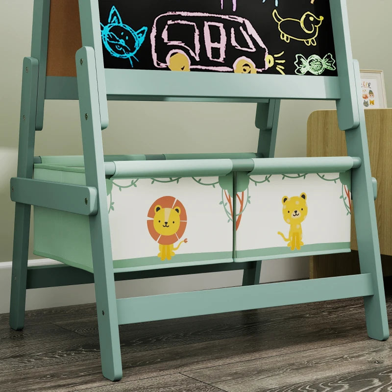 Qaba Art Easel for Kids, Double-Sided Whiteboard & Chalkboard with Paper Roll, 2 Storage Boxes, Gift for Boys, Girls, Green