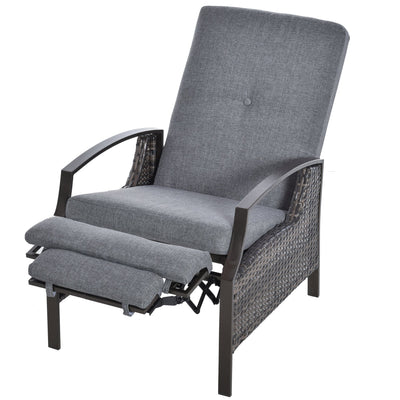Outsunny Rattan Adjustable Recliner Chair with Hand-Woven All-Weather Wicker for Patio, Outdoor, Garden, Poolside, Grey 