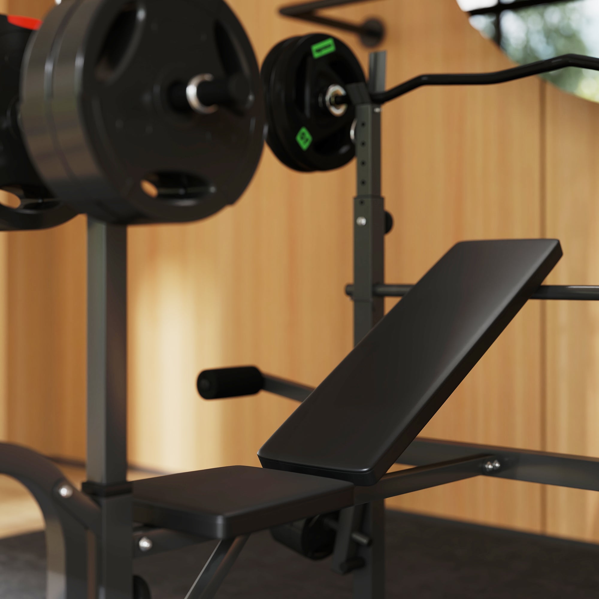 Soozier Adjustable Weight Bench with Bench Press Rack, Preacher Curl Bench, Leg Extension and Lat Pull Down 