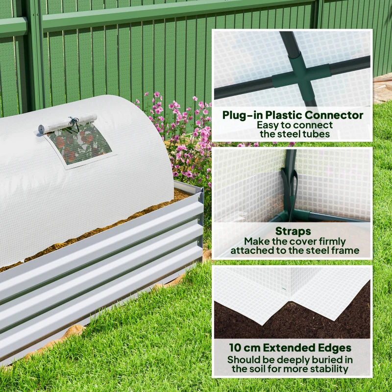 Portable Mini Greenhouse, Tunnel Growing Tent with 5 Mesh Windows and Steel Frame,7' x 3' x 2', White