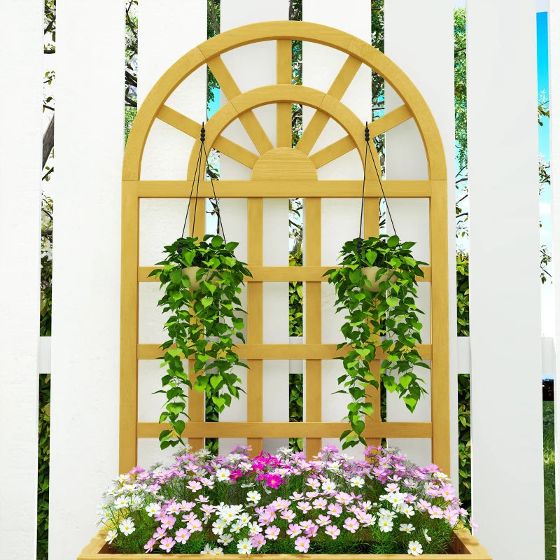 Wooden Raised Garden Bed with Lattice Trellis, Outdoor Elevated Planter Box with Drainage Holes for Climbing Plants