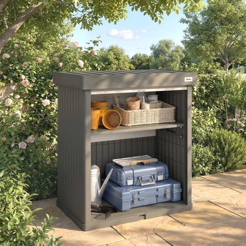 82 Gallon Outdoor Storage Box, Splash-Resistant & UV Resistant Garden Storage Container for Patio, Porch, Poolside, Grey