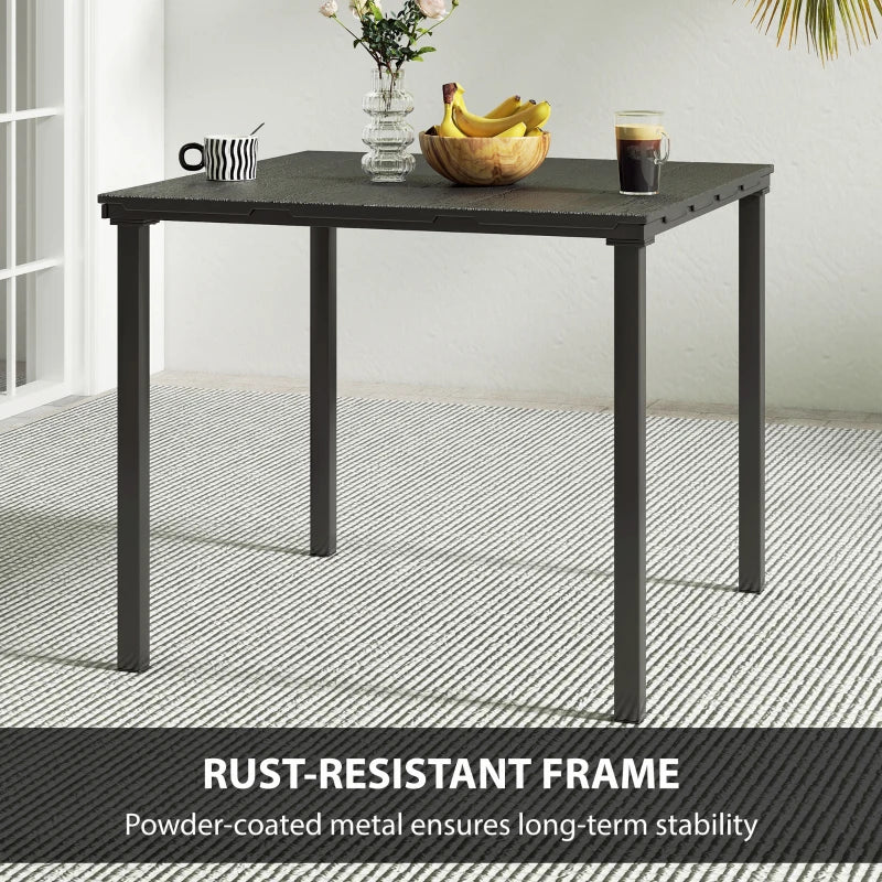 Outdoor Dining Table for 4, Square HDPE Patio Table with Metal Legs for Garden, Backyard, Balcony, Deck, Black